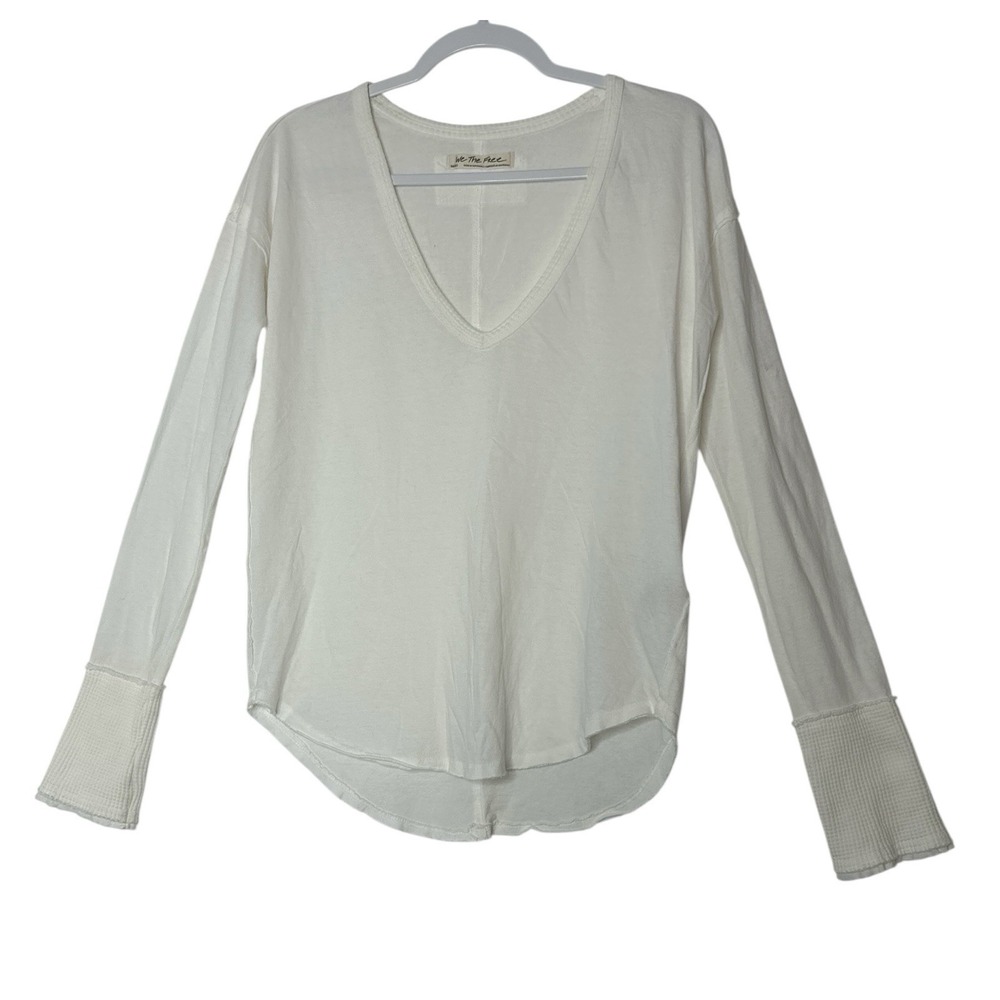Free People We the free Top Women's Small Ivory Long Sleeve‎ Stretch Minimalist